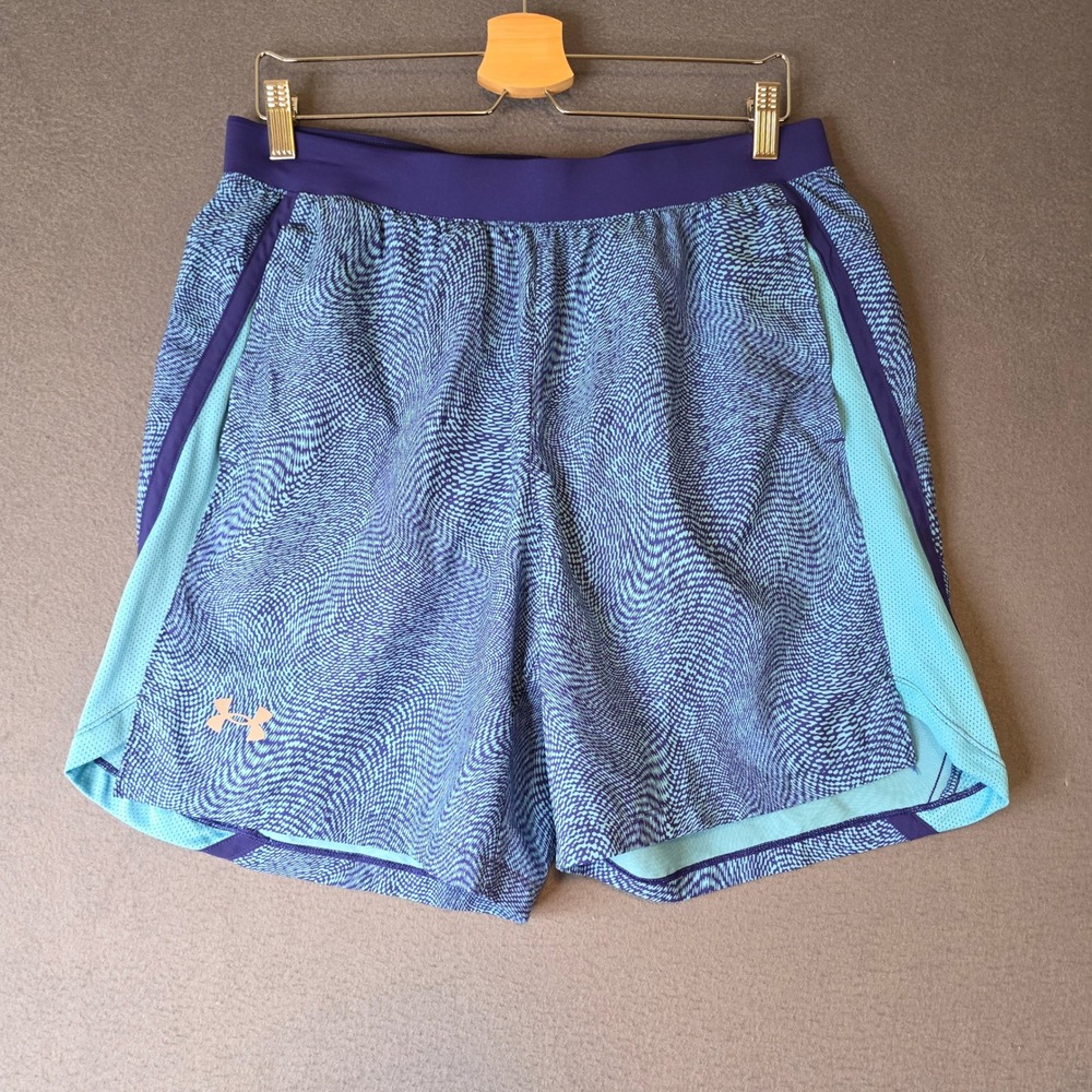 Under Armour‎ Mens Large Blue Abstract Print Fitted Running Shorts
